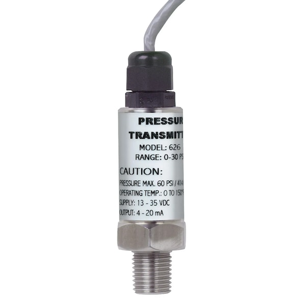 Industrial pressure transmitter, range 0-100 psig, conduit box housing, 1/4in male NPT, 3ft cable